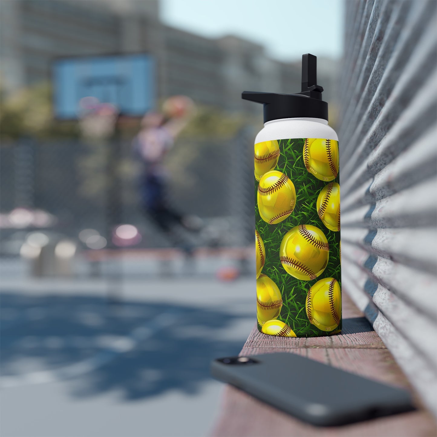 Stainless Steel Water Bottle Thermos, 32oz, 3D Softball - Double Wall Insulation Keeps Drinks Hot or Cold