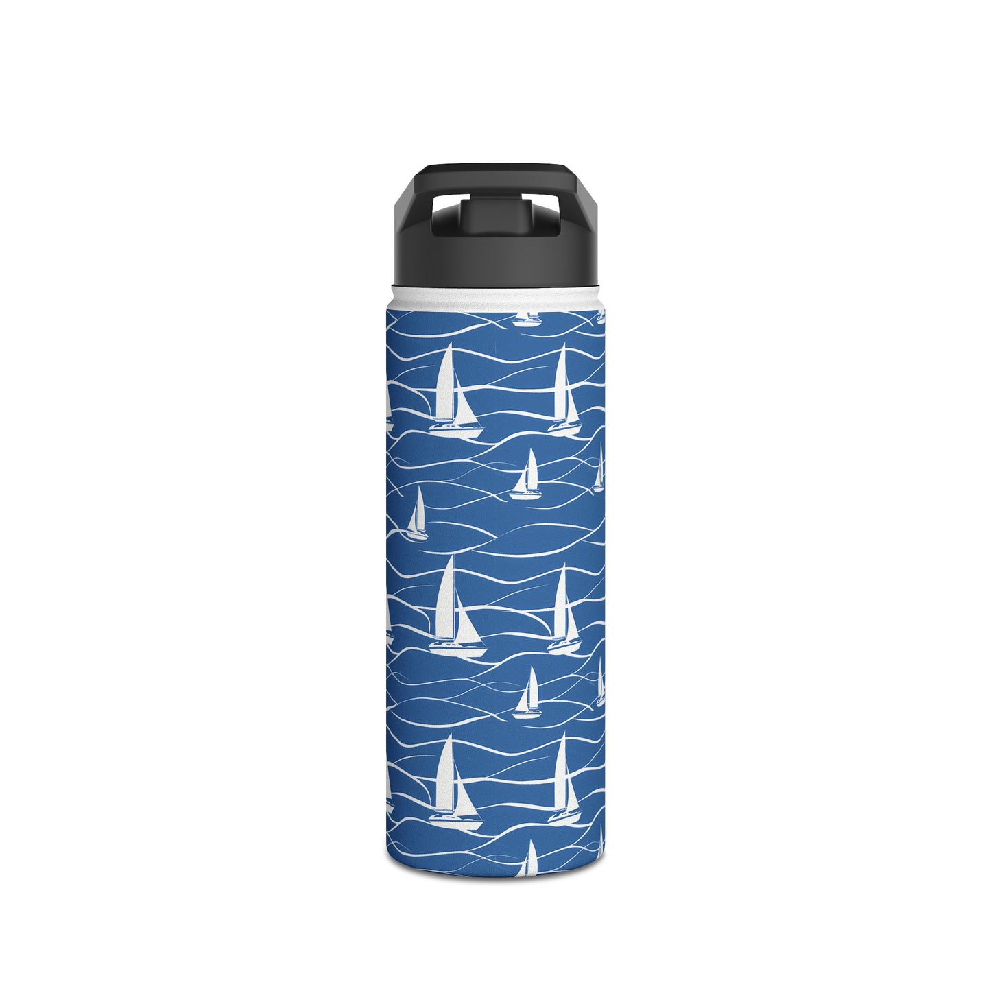 Stainless Steel Water Bottle Thermos, 18oz, Sailboats - Double Wall Insulation Keeps Drinks Hot or Cold