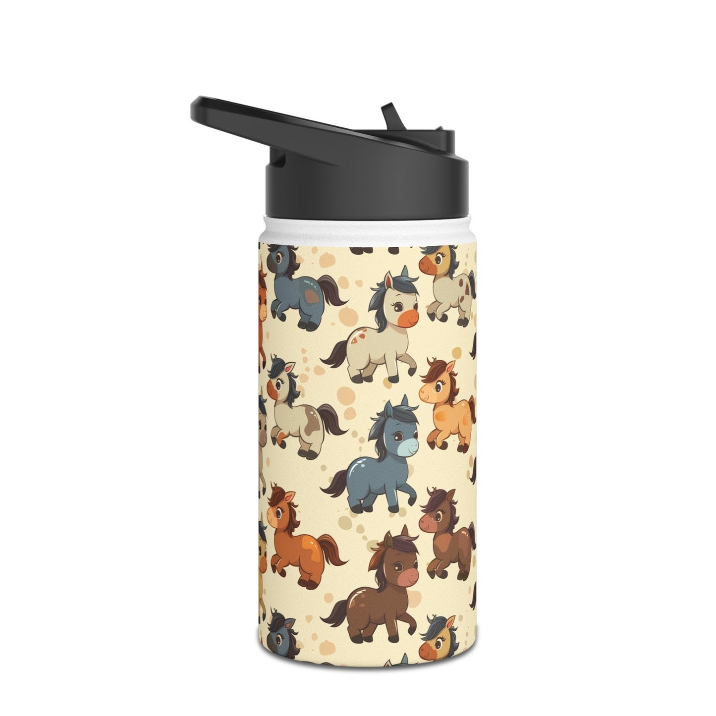 Insulated Water Bottle, 12oz, Cute Baby Horses - Double Walled Stainless Steel Thermos, Keeps Drinks Hot or Cold