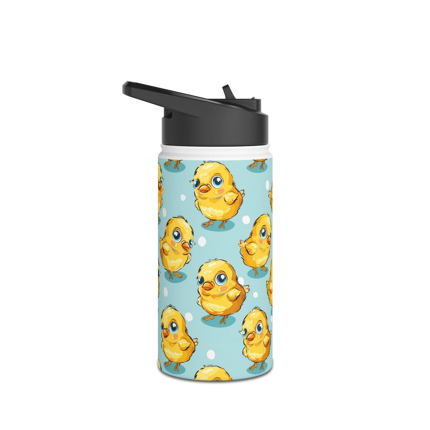 Insulated Water Bottle, 12oz, Cute Baby Chicks - Double Walled Stainless Steel Thermos, Keeps Drinks Hot or Cold