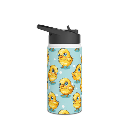 Insulated Water Bottle, 12oz, Cute Baby Chicks - Double Walled Stainless Steel Thermos, Keeps Drinks Hot or Cold