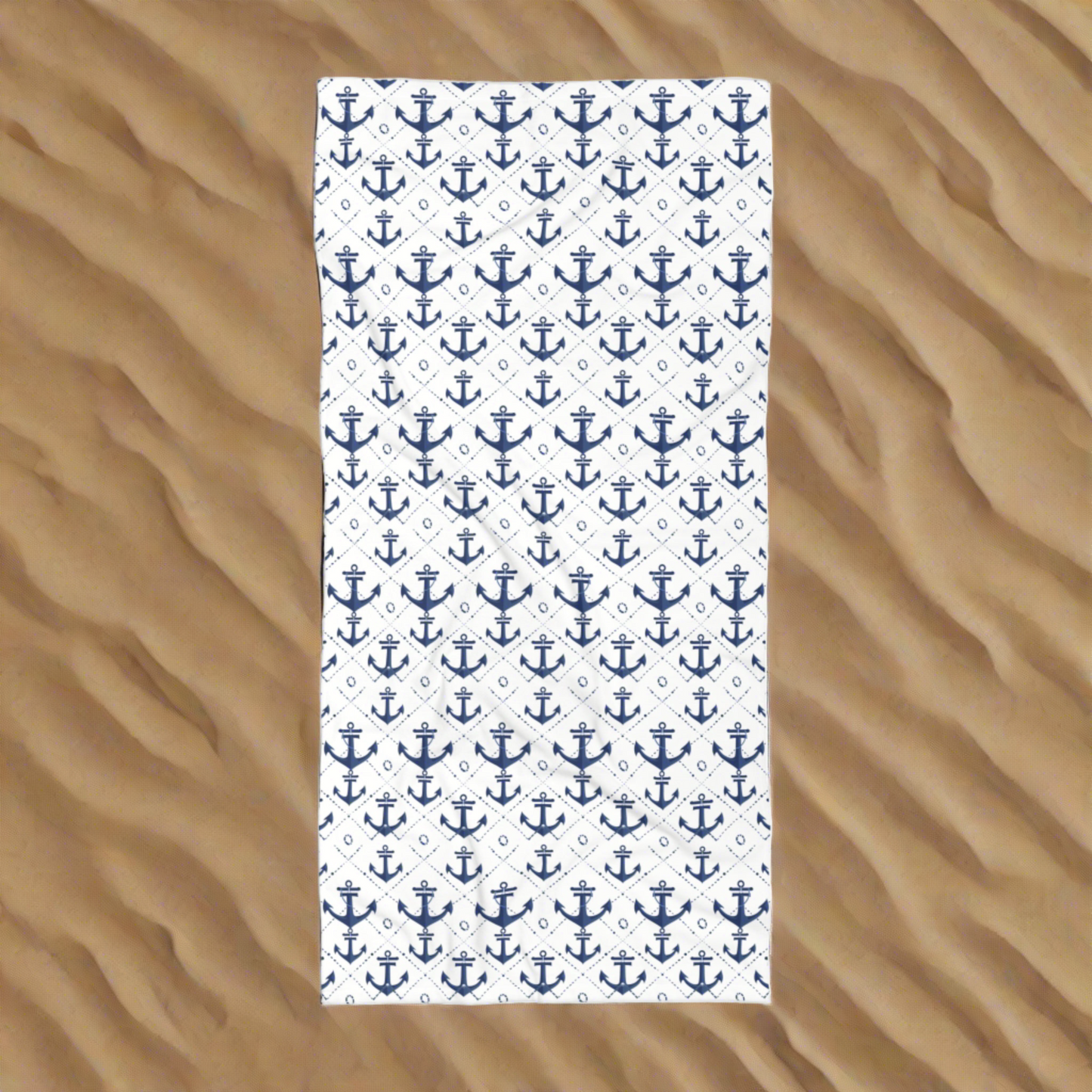Microfiber Beach Towel with Nautical Navy Anchor Design (30" × 60")