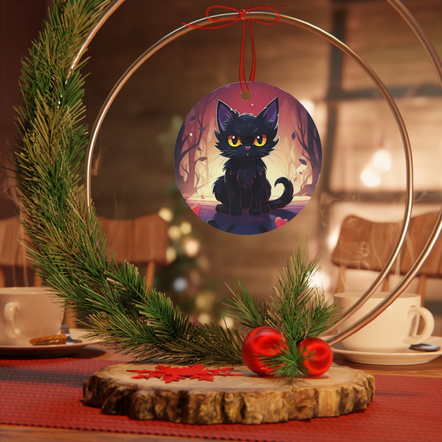 Cute Black Cat Halloween Ornament for Mini Tree Decoration