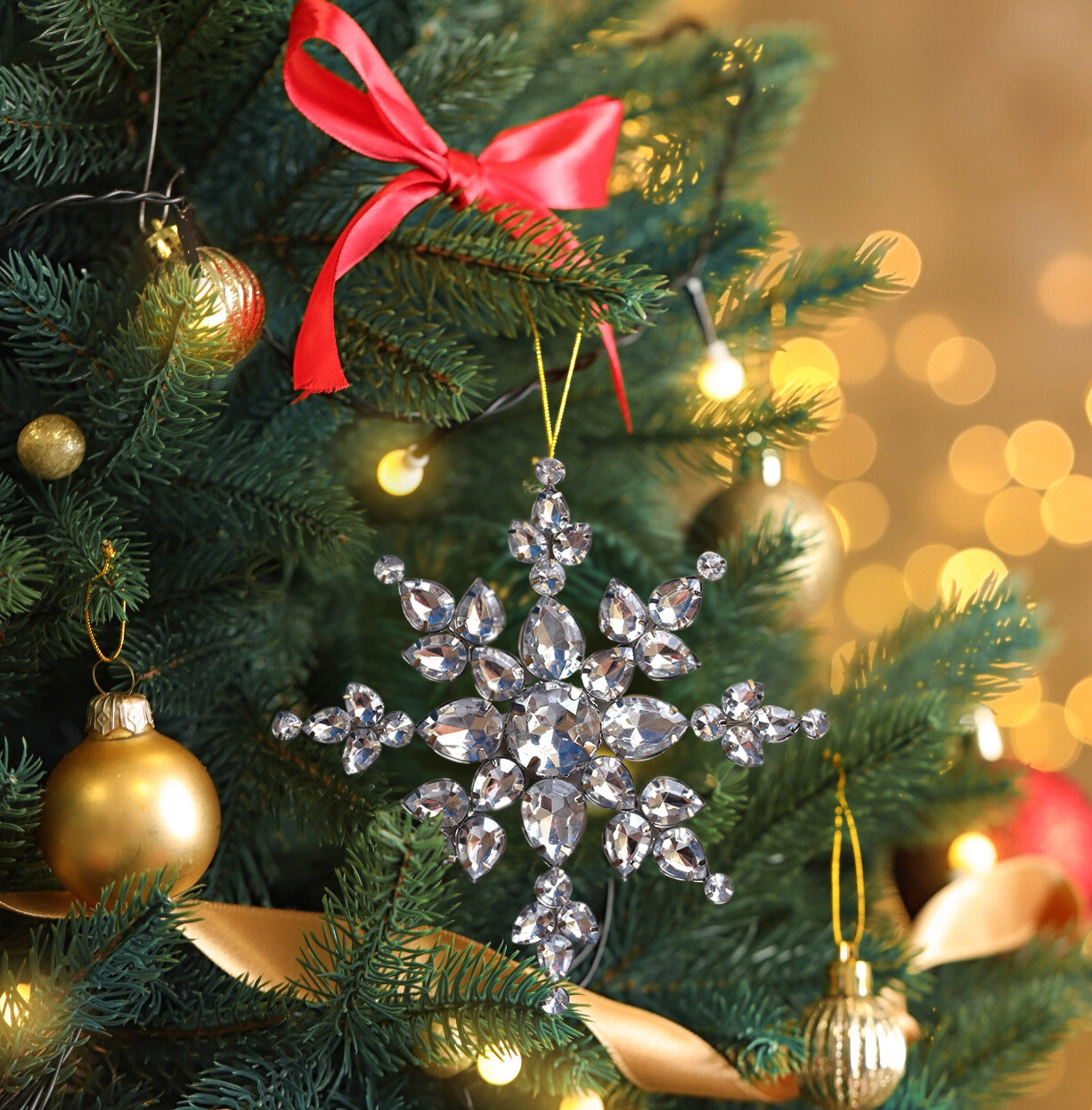 Set of 3 Jeweled Rhinestone Snowflake Ornaments (6.25" Diamond Burst Design) - Perfect for Christmas Tree, Hanging Holiday Decoration, Gifts & Decor