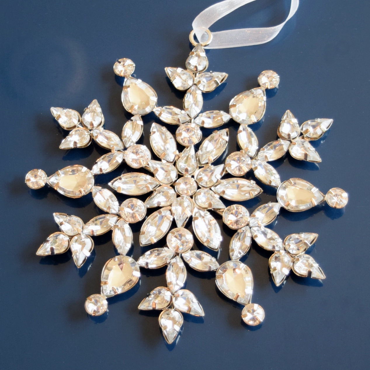 Set of 3 Jeweled Rhinestone Snowflake Ornaments (5.5" Radiant Light Design) - Perfect for Christmas Tree, Hanging Holiday Decoration, Gifts & Decor