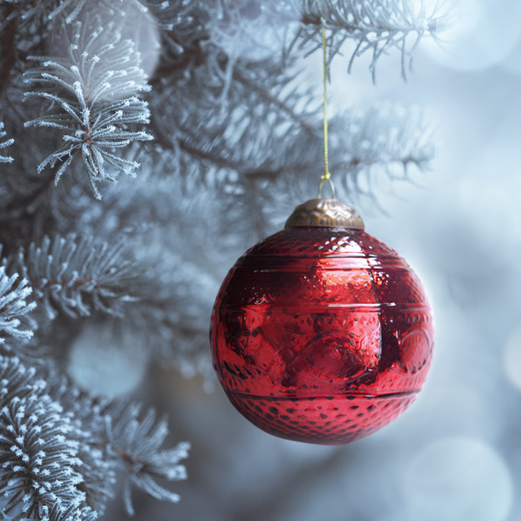 Set of 4 Red Mercury Glass Ornaments (3.15 Inch Elegant Etched Ball) - Perfect for Christmas Tree, Hanging Holiday Decoration, Gifts & Home Decor - WillBrite.com - Gifts & Décor that Make People Happy
