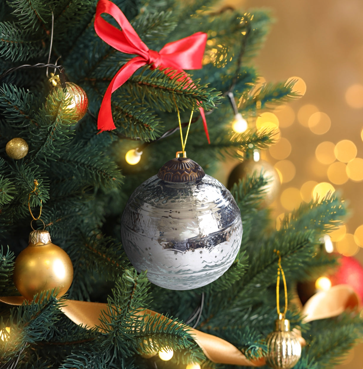 Set of 4 Silver Mercury Glass Ornaments (3.15 Inch Elegant Etched Ball) - Perfect for Christmas Tree, Hanging Holiday Decoration, Gifts & Home Decor - WillBrite.com - Gifts & Décor that Make People Happy