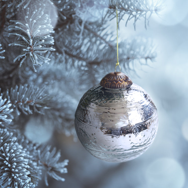 Set of 4 Silver Mercury Glass Ornaments (3.15 Inch Elegant Etched Ball) - Perfect for Christmas Tree, Hanging Holiday Decoration, Gifts & Home Decor - WillBrite.com - Gifts & Décor that Make People Happy