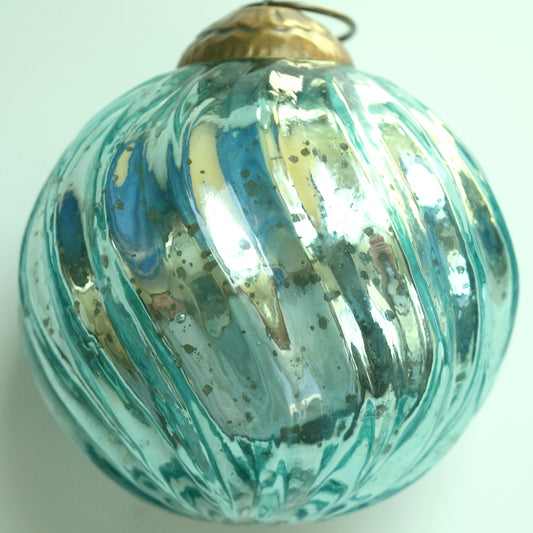 Set of 4 Crystal Blue Mercury Glass Ornaments (3.15 Inch Classic Twist Ball) - Perfect for Christmas Tree, Hanging Holiday Decoration, Gifts & Home Decor