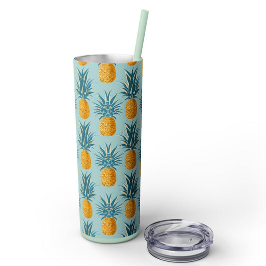 Stainless Steel Tumbler with Lid & Straw, 20 oz (Pineapple Art) Double-walled, Keeps Drinks Hot or Cold