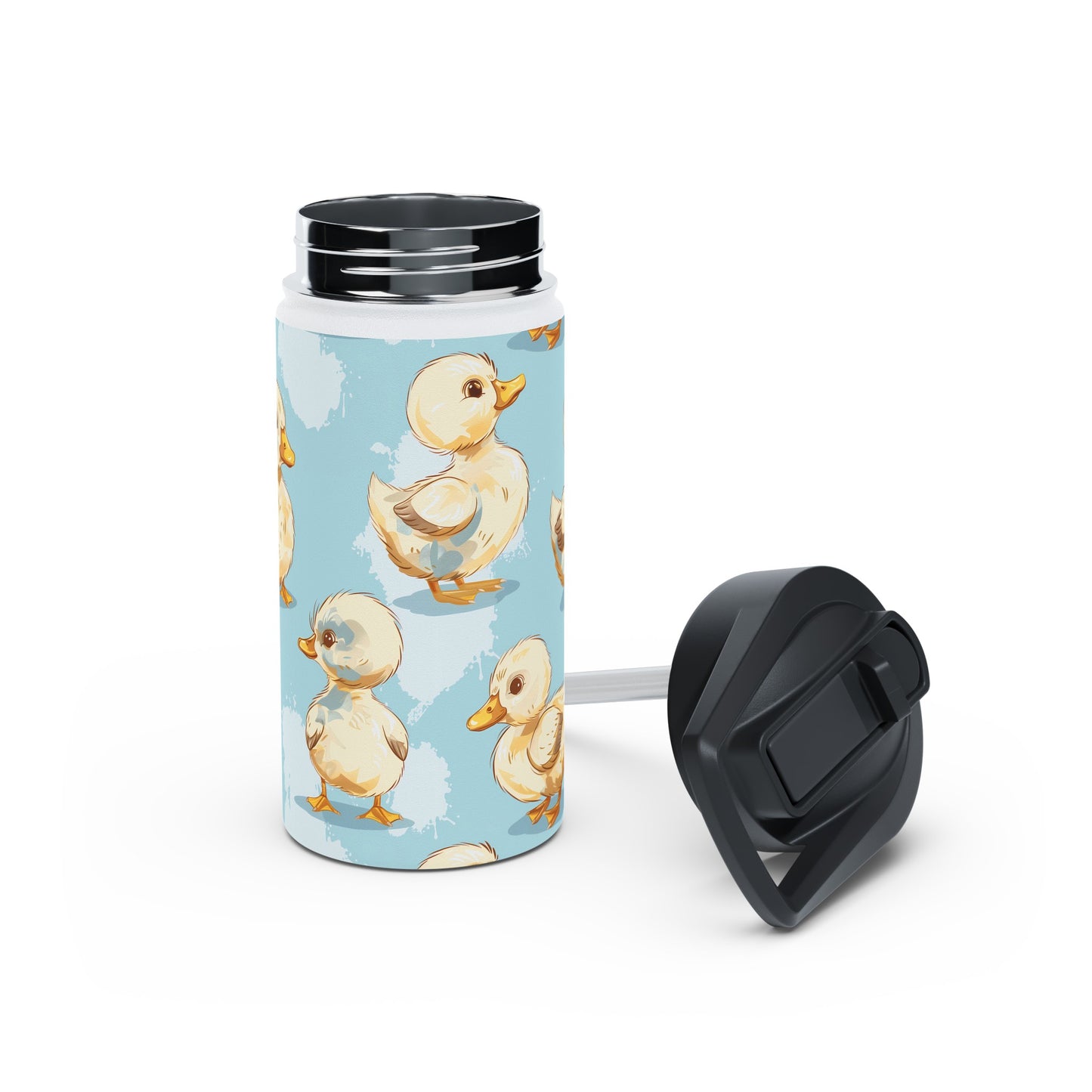 Insulated Water Bottle, 12oz, Cute Baby Ducklings - Double Walled Stainless Steel Thermos, Keeps Drinks Hot or Cold