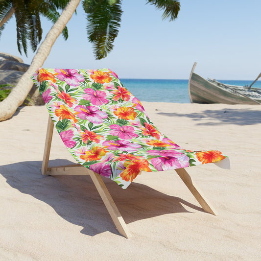 Tropical Beach Towel with Vibrant Hibiscus Floral Design (30" × 60")
