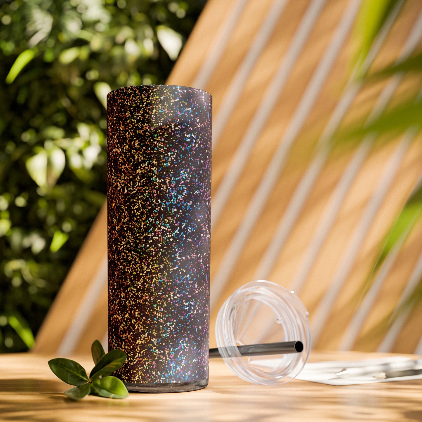 Stainless Steel Tumbler with Lid & Straw, 20 oz, Dark Rainbow Glitter  - Double-walled, Keeps Drinks Hot or Cold