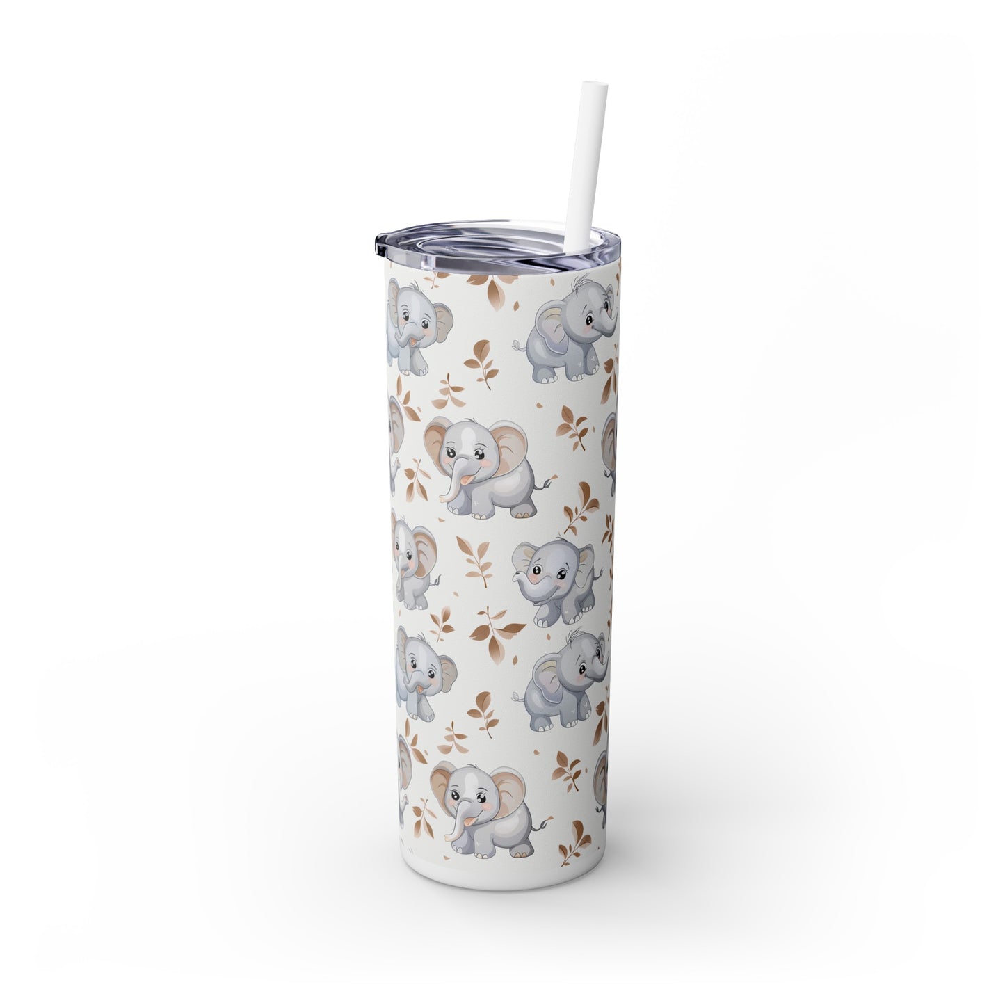 Insulated 20 oz Tumbler with Lid & Straw, Cute Baby Elephants - Double-walled Stainless Steel, Keeps Drinks Hot or Cold