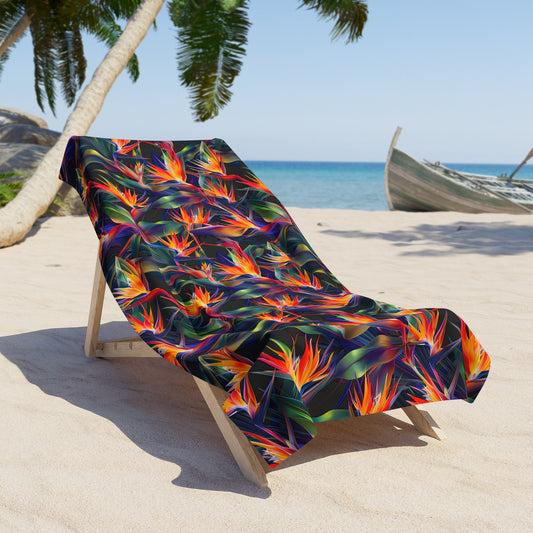 Oversized Microfiber Beach Towel with Birds of Paradise (36" × 72")
