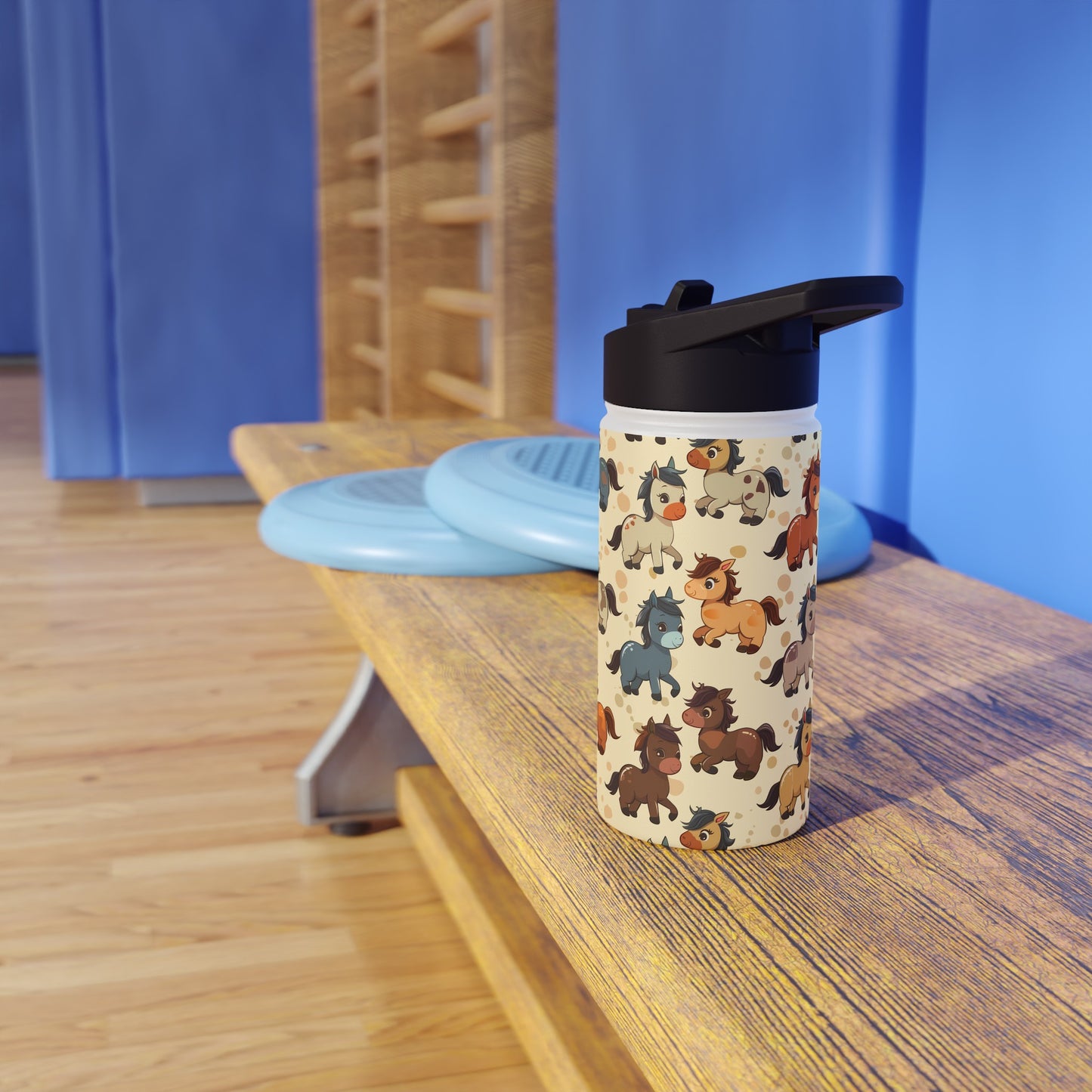 Insulated Water Bottle, 12oz, Cute Baby Horses - Double Walled Stainless Steel Thermos, Keeps Drinks Hot or Cold