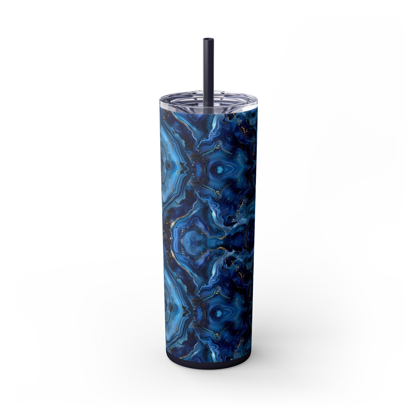 Stainless Steel Tumbler with Lid & Straw, 20 oz, Blue Agate Geode  - Double-walled, Keeps Drinks Hot or Cold