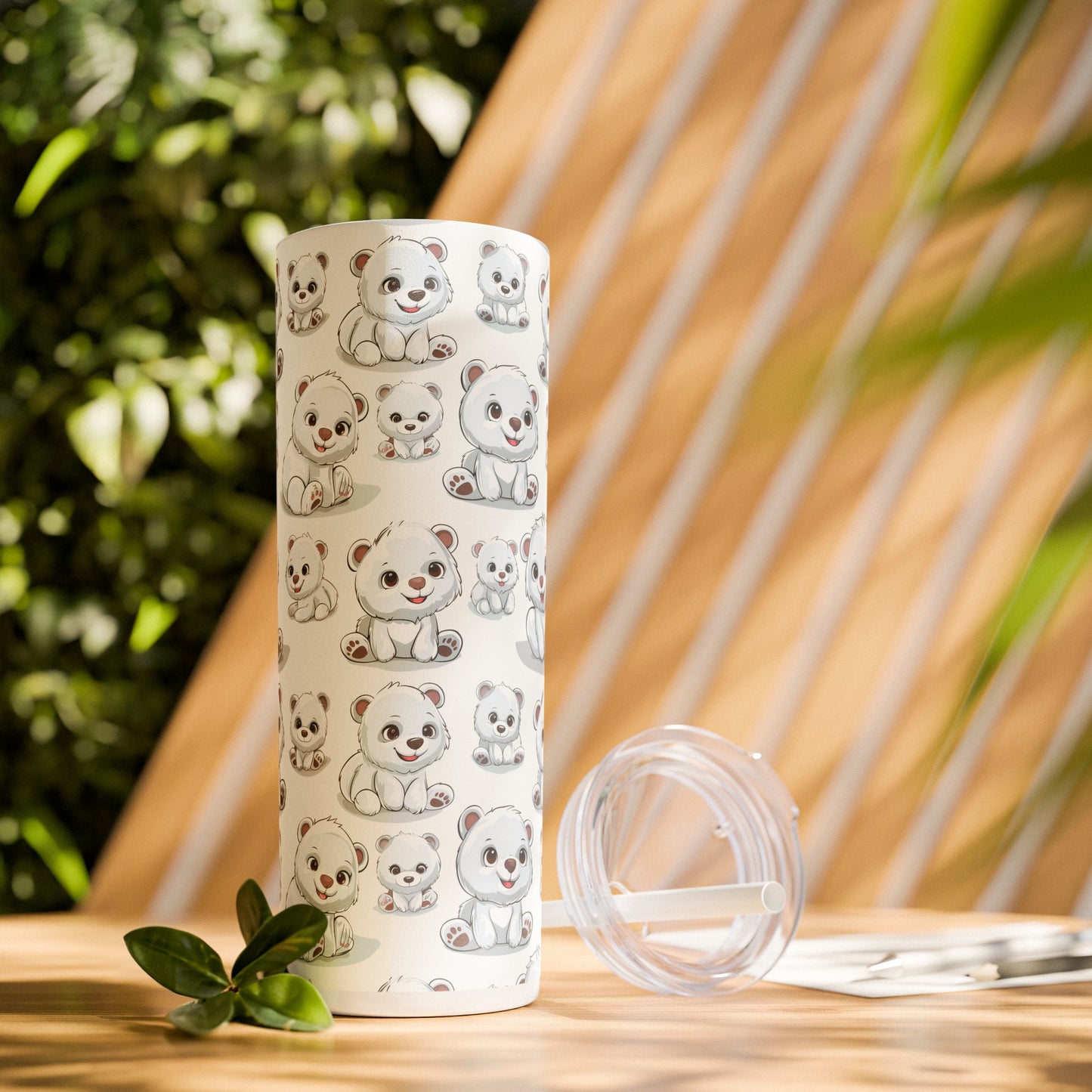 Insulated 20 oz Tumbler with Lid & Straw, Polar Bear Cubs - Double-walled Stainless Steel, Keeps Drinks Hot or Cold