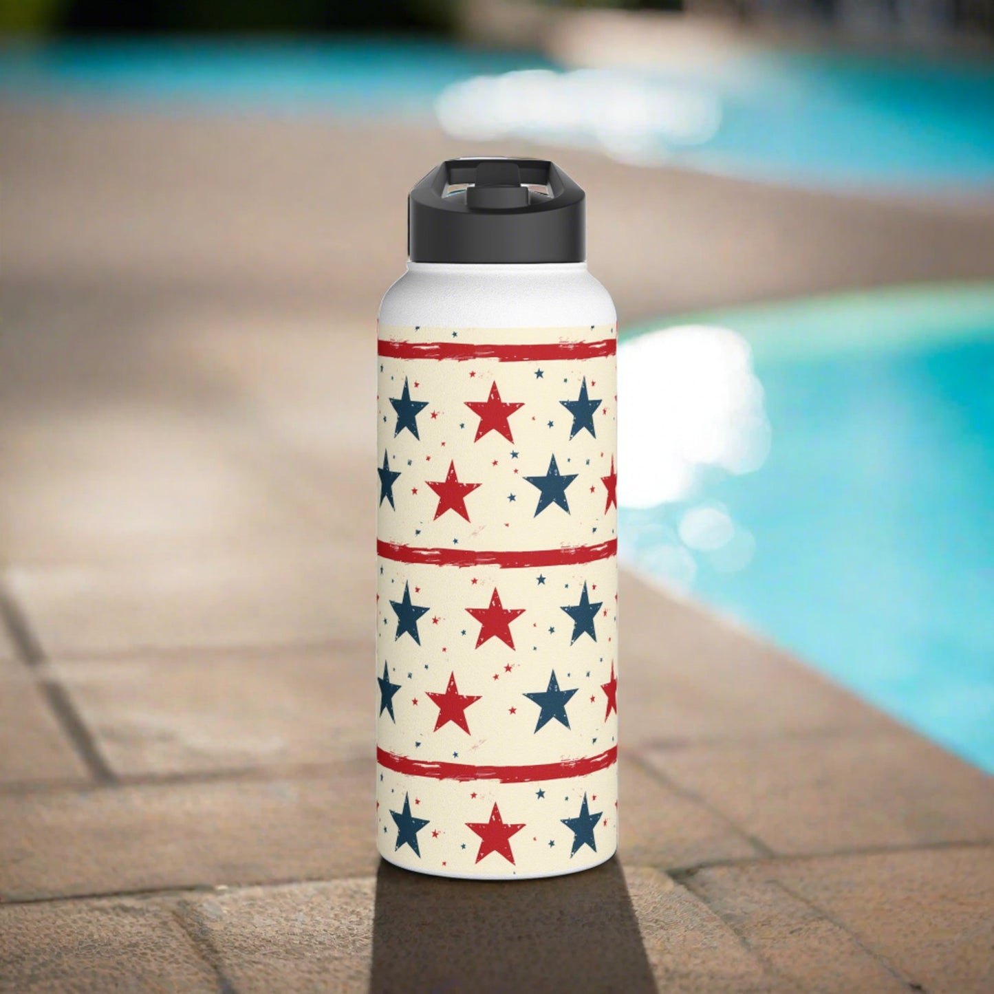 Stainless Steel Water Bottle Thermos, 32oz, Stars & Stripes - Double Wall Insulation Keeps Drinks Hot or Cold