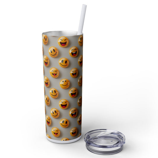 Stainless Steel Tumbler with Lid & Straw, 20 oz, 3D Happy Emojis - Double-walled, Keeps Drinks Hot or Cold