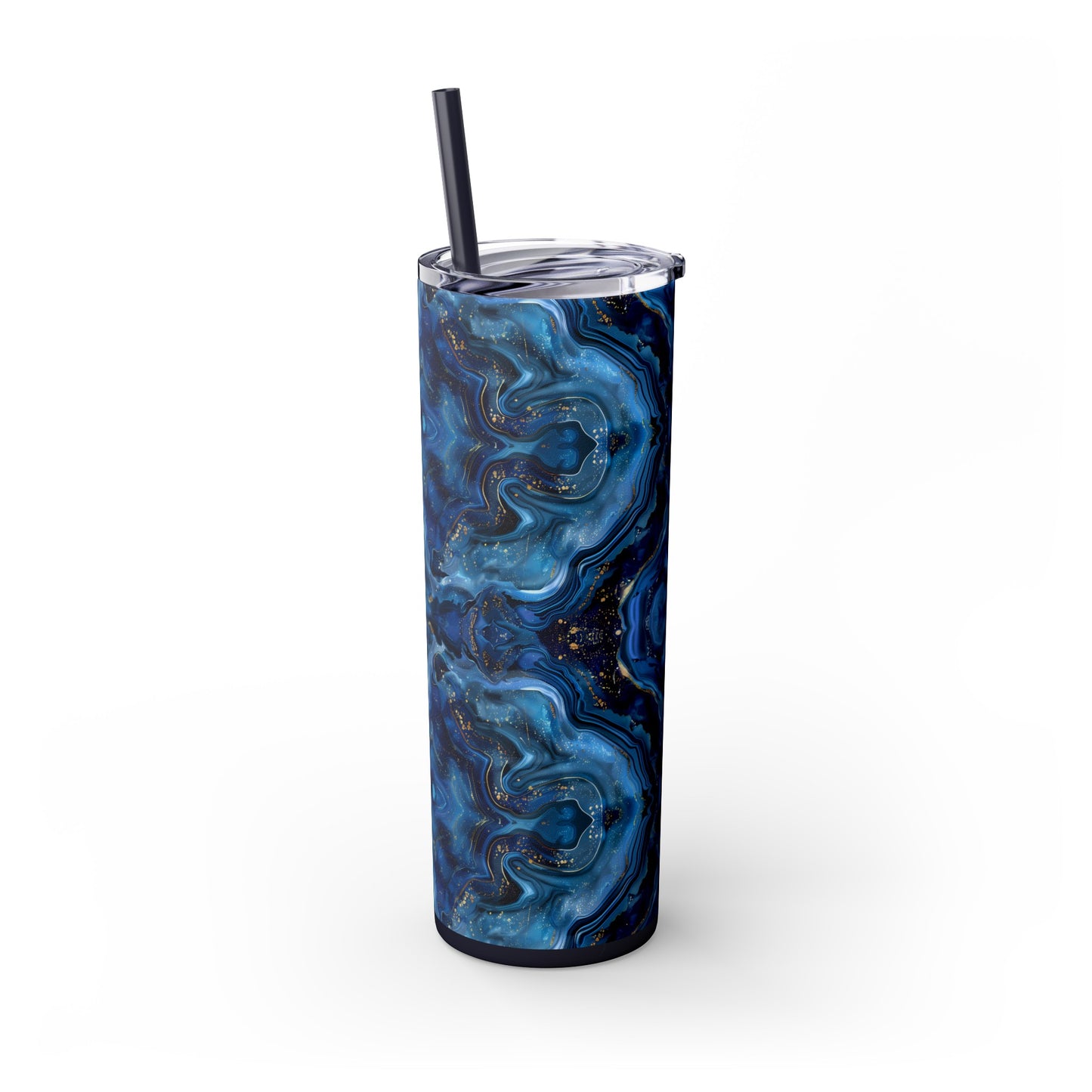 Stainless Steel Tumbler with Lid & Straw, 20 oz, Blue Agate Geode  - Double-walled, Keeps Drinks Hot or Cold