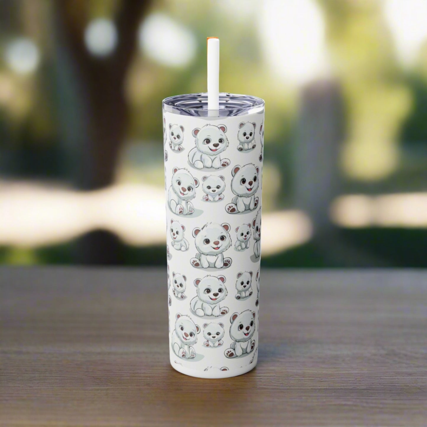 Insulated 20 oz Tumbler with Lid & Straw, Polar Bear Cubs - Double-walled Stainless Steel, Keeps Drinks Hot or Cold