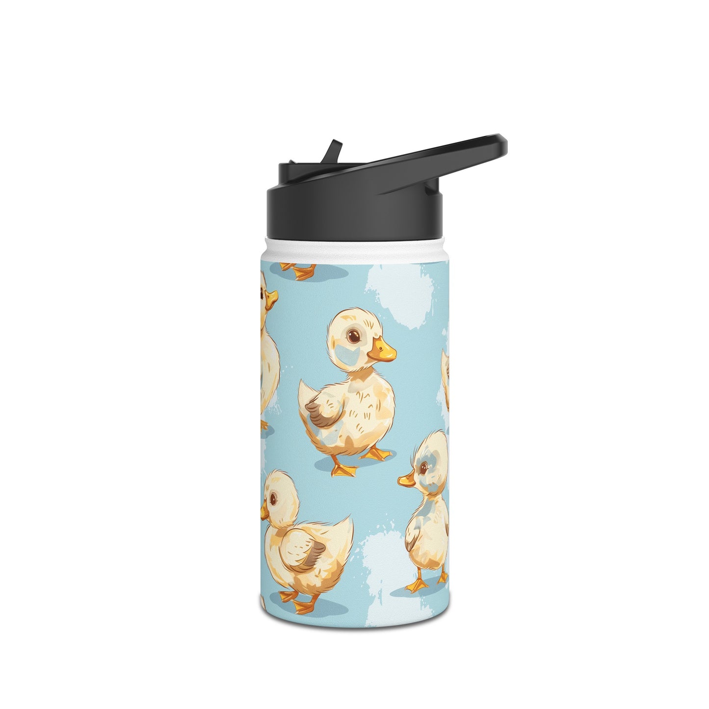 Insulated Water Bottle, 12oz, Cute Baby Ducklings - Double Walled Stainless Steel Thermos, Keeps Drinks Hot or Cold