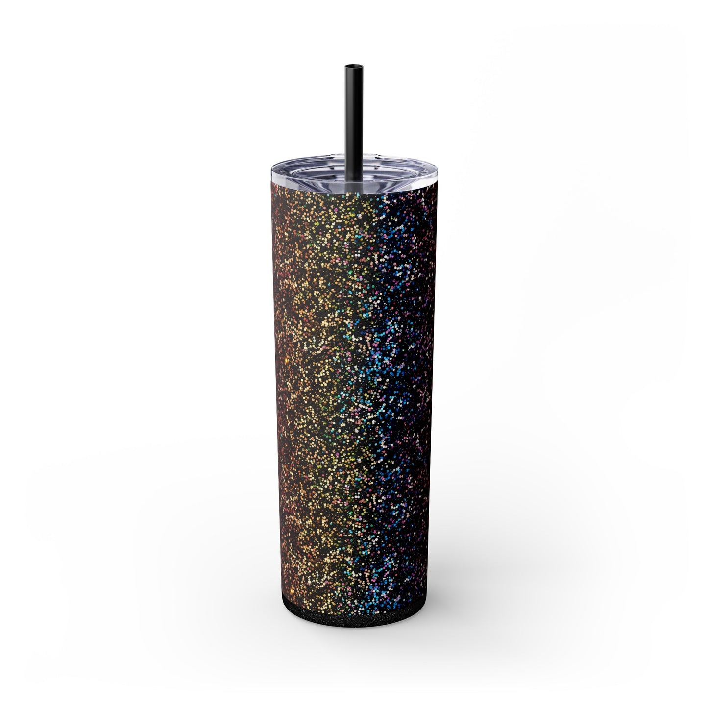 Stainless Steel Tumbler with Lid & Straw, 20 oz, Dark Rainbow Glitter  - Double-walled, Keeps Drinks Hot or Cold