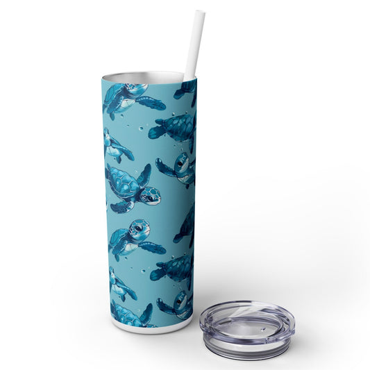 Stainless Steel Tumbler with Lid & Straw, 20 oz, Cute Baby Sea Turtles - Double-walled, Keeps Drinks Hot or Cold