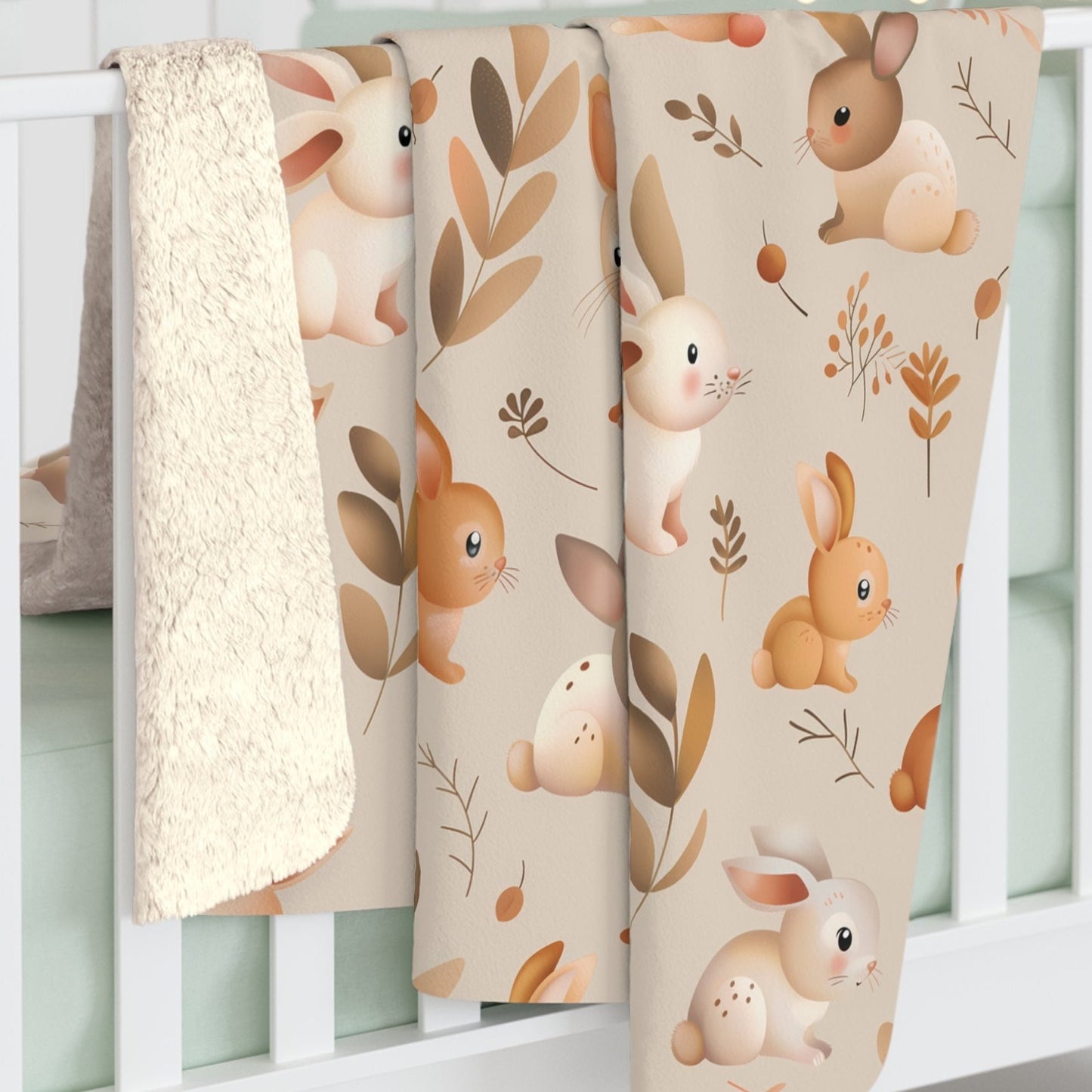 Sherpa Fleece Blanket with Cute Baby Bunny Rabbits, 50×60