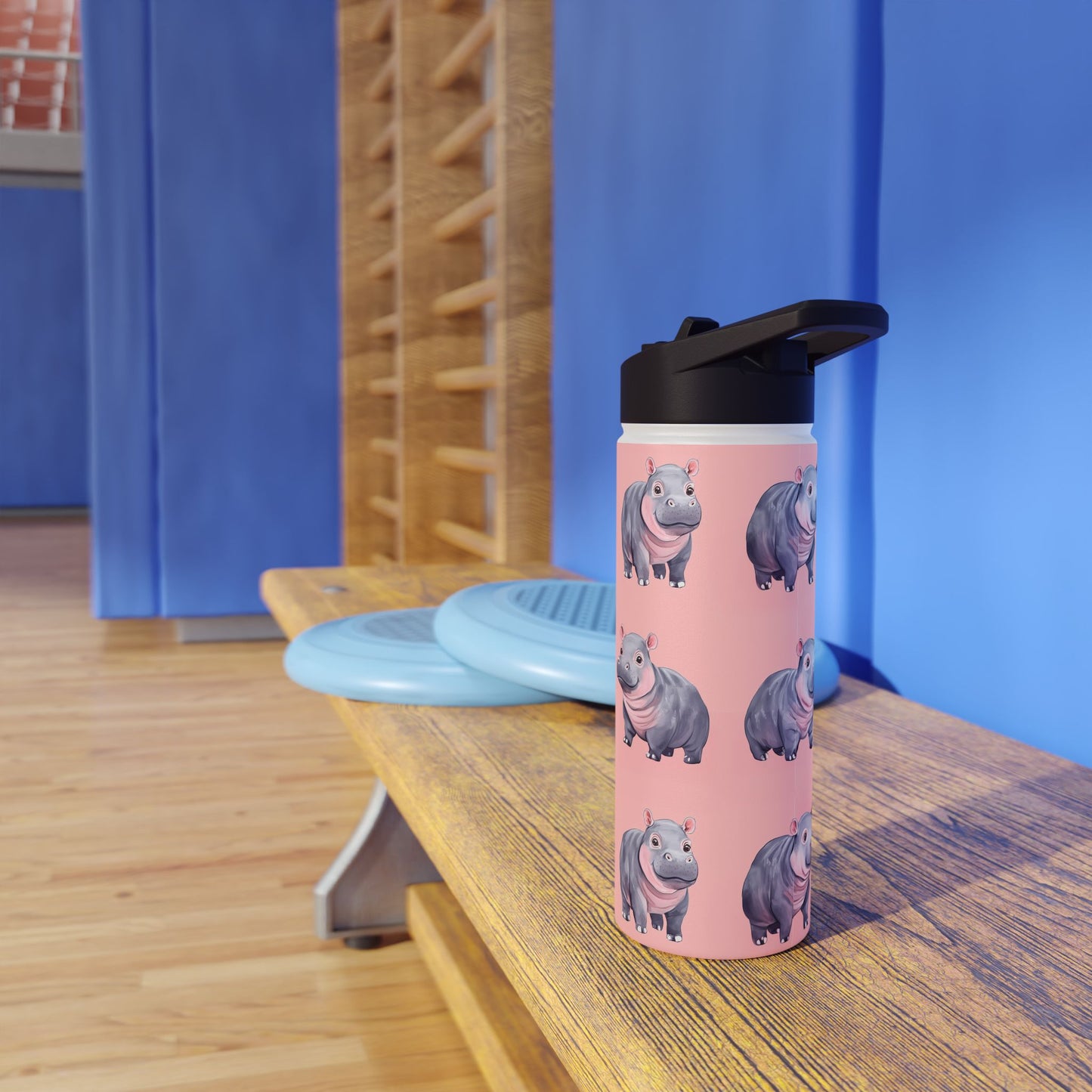 Insulated Water Bottle, 18oz, Cute Baby Pygmy Hippos - Double Walled Stainless Steel, Keeps Drinks Hot or Cold