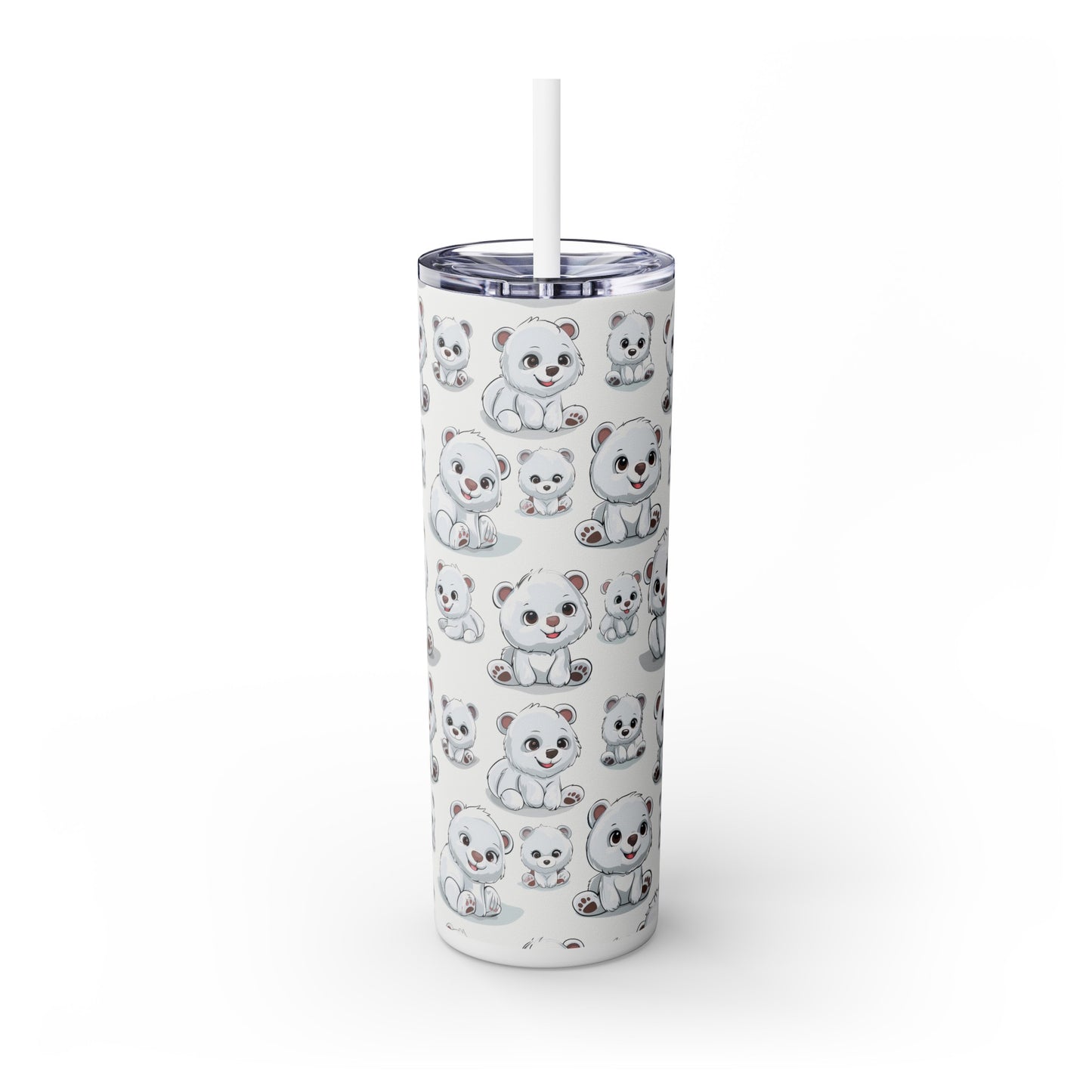 Insulated 20 oz Tumbler with Lid & Straw, Polar Bear Cubs - Double-walled Stainless Steel, Keeps Drinks Hot or Cold