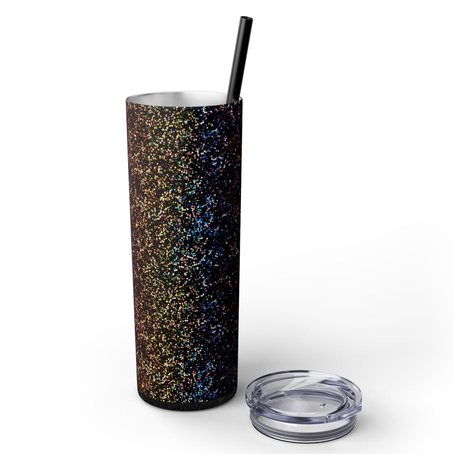 Stainless Steel Tumbler with Lid & Straw, 20 oz, Dark Rainbow Glitter  - Double-walled, Keeps Drinks Hot or Cold