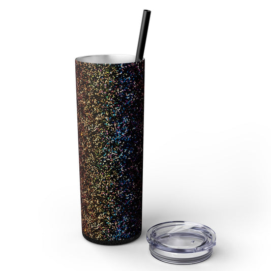 Stainless Steel Tumbler with Lid & Straw, 20 oz, Dark Rainbow Glitter  - Double-walled, Keeps Drinks Hot or Cold