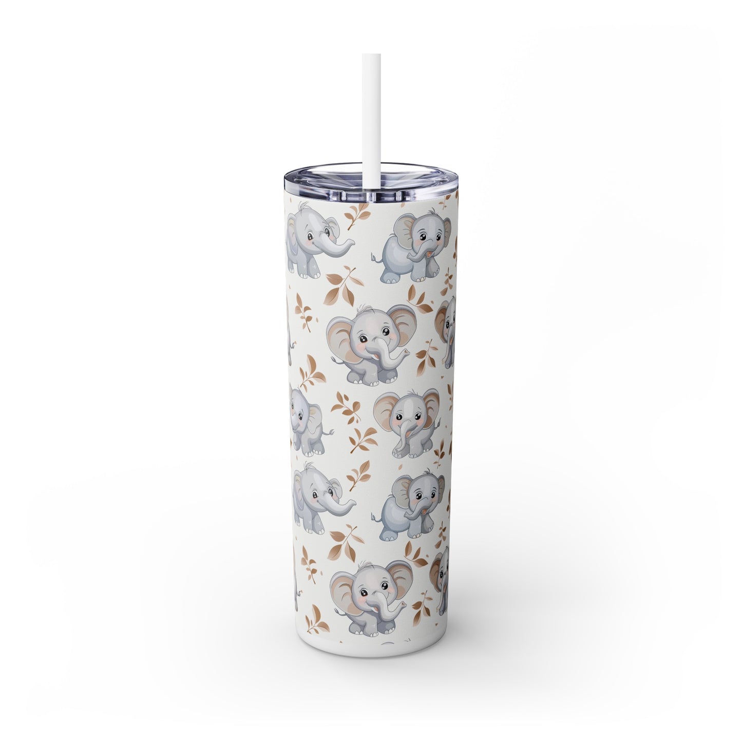 Insulated 20 oz Tumbler with Lid & Straw, Cute Baby Elephants - Double-walled Stainless Steel, Keeps Drinks Hot or Cold