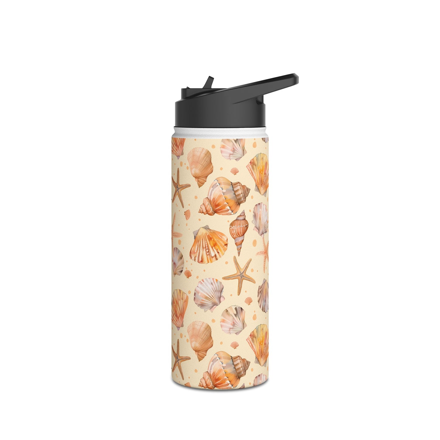 Stainless Steel Water Bottle Thermos, 18oz, Sand Seashells Starfish - Double Wall Insulation Keeps Drinks Hot or Cold