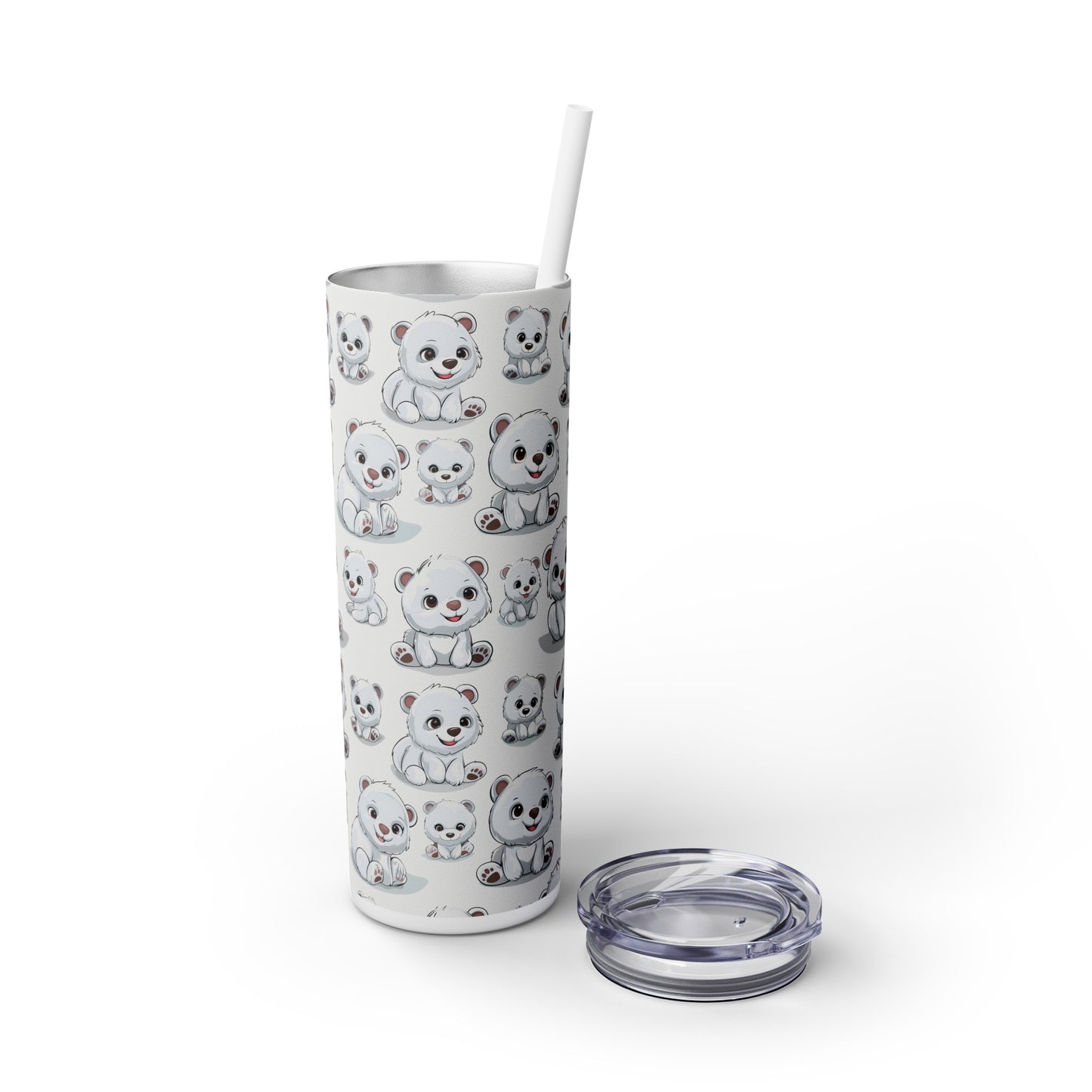 Insulated 20 oz Tumbler with Lid & Straw, Polar Bear Cubs - Double-walled Stainless Steel, Keeps Drinks Hot or Cold