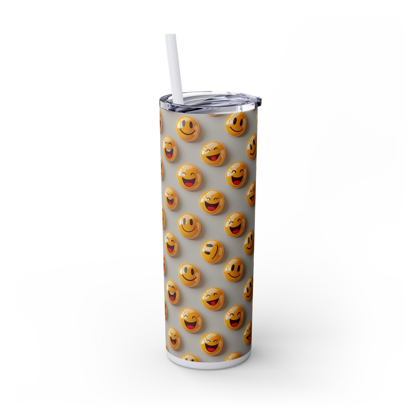 Stainless Steel Tumbler with Lid & Straw, 20 oz, 3D Happy Emojis - Double-walled, Keeps Drinks Hot or Cold