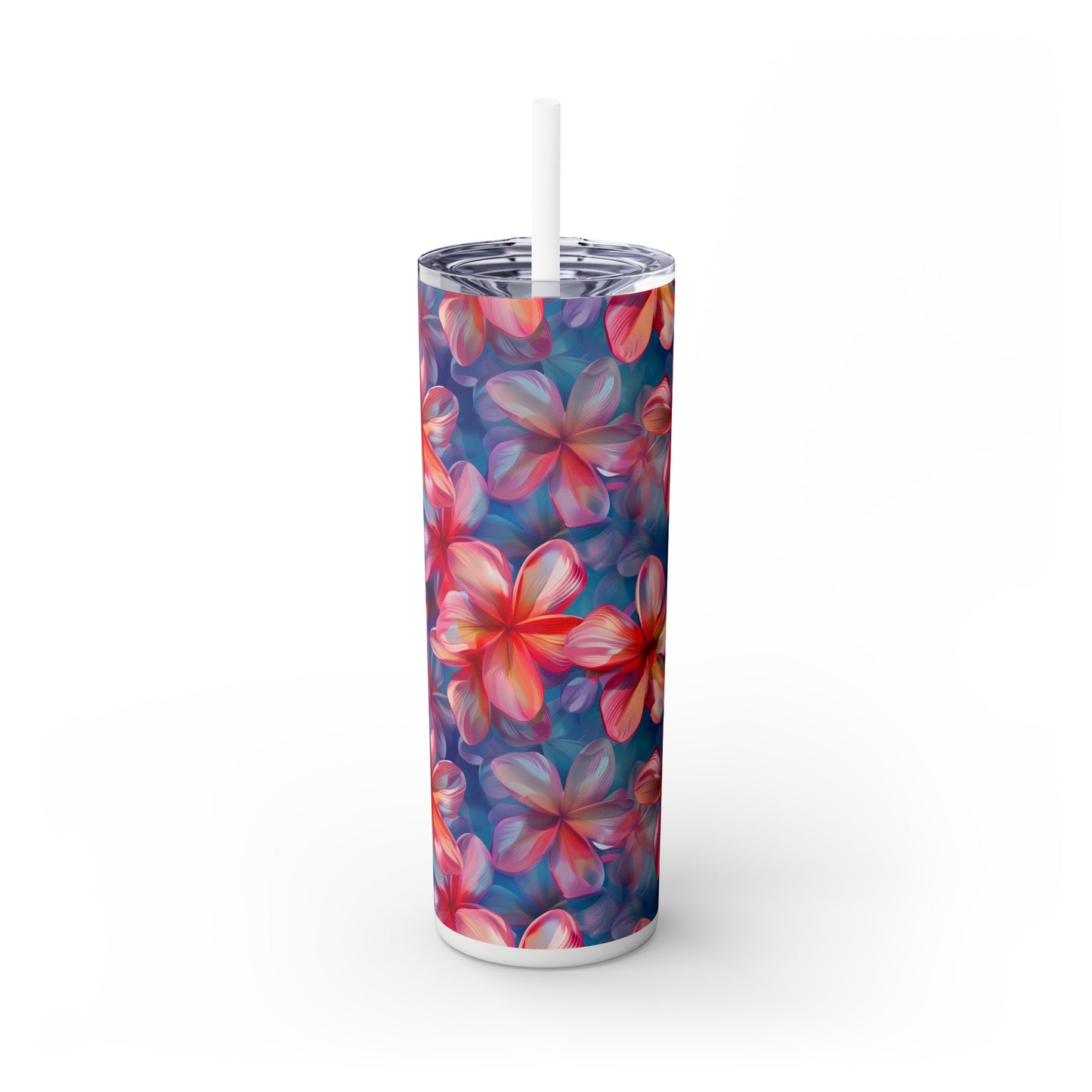 Stainless Steel Tumbler with Lid & Straw, 20 oz (Vibrant Plumeria Floral) Double-walled, Keeps Drinks Hot or Cold