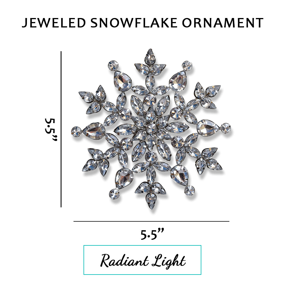 Set of 3 Jeweled Rhinestone Snowflake Ornaments (5.5" Radiant Light Design) - Perfect for Christmas Tree, Hanging Holiday Decoration, Gifts & Decor