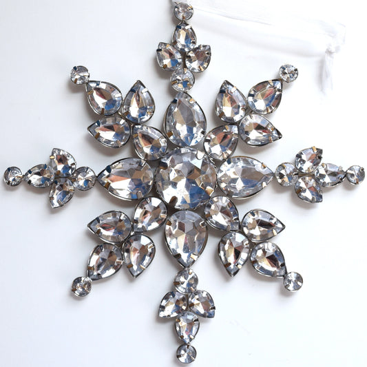 Set of 3 Jeweled Rhinestone Snowflake Ornaments (6.25" Diamond Burst Design) - Perfect for Christmas Tree, Hanging Holiday Decoration, Gifts & Decor