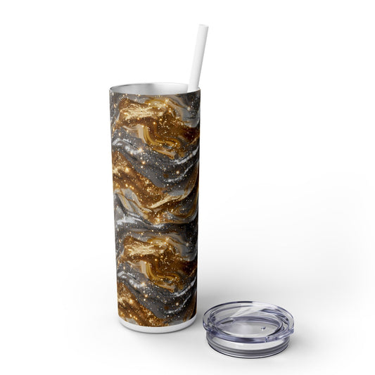 Stainless Steel Tumbler with Lid & Straw, 20 oz, Gold Silver Waves - Double-walled, Keeps Drinks Hot or Cold