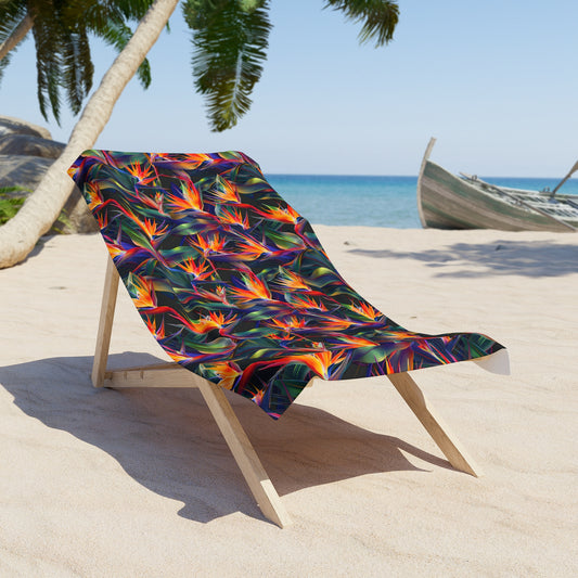 Microfiber Beach Towel with Birds of Paradise (30" × 60")
