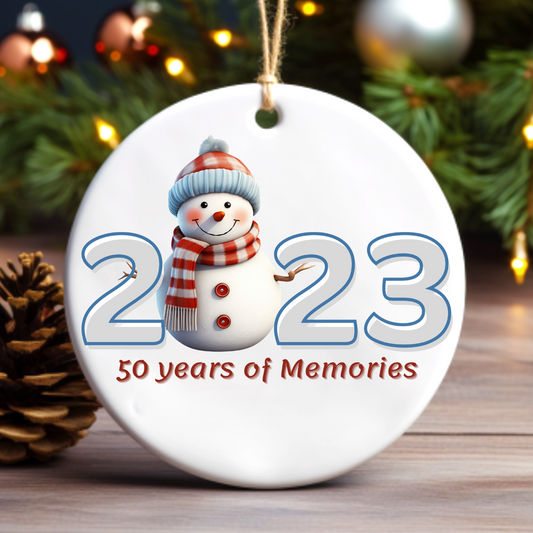 50th Anniversary Christmas Ornament, 2023 Keepsake, Snowman Design