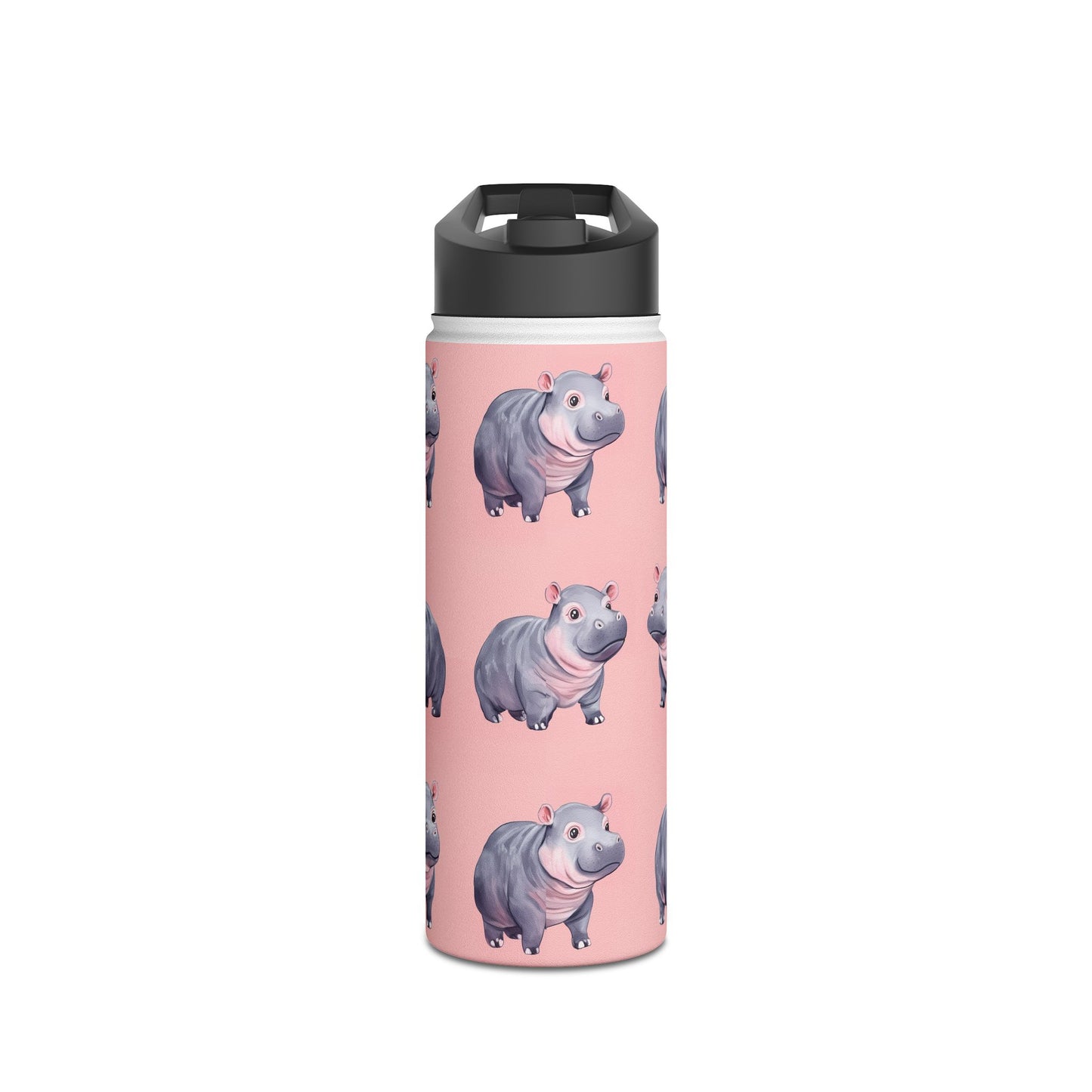 Insulated Water Bottle, 18oz, Cute Baby Pygmy Hippos - Double Walled Stainless Steel, Keeps Drinks Hot or Cold