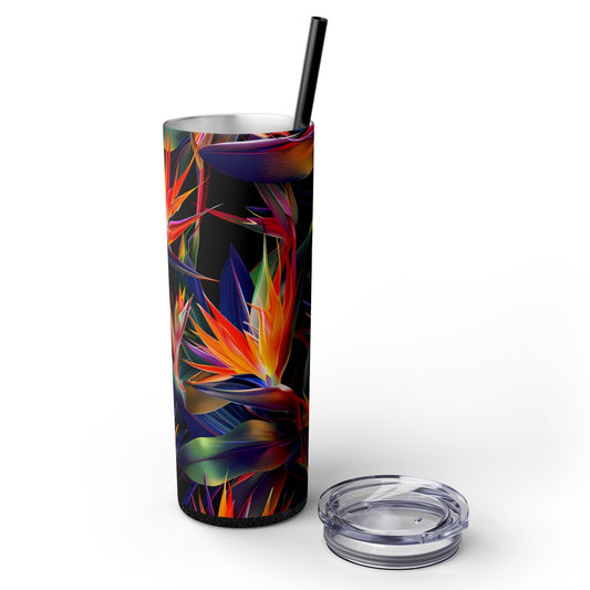 Stainless Steel Tumbler with Lid & Straw, 20 oz, Birds of Paradise - Double-walled, Keeps Drinks Hot or Cold