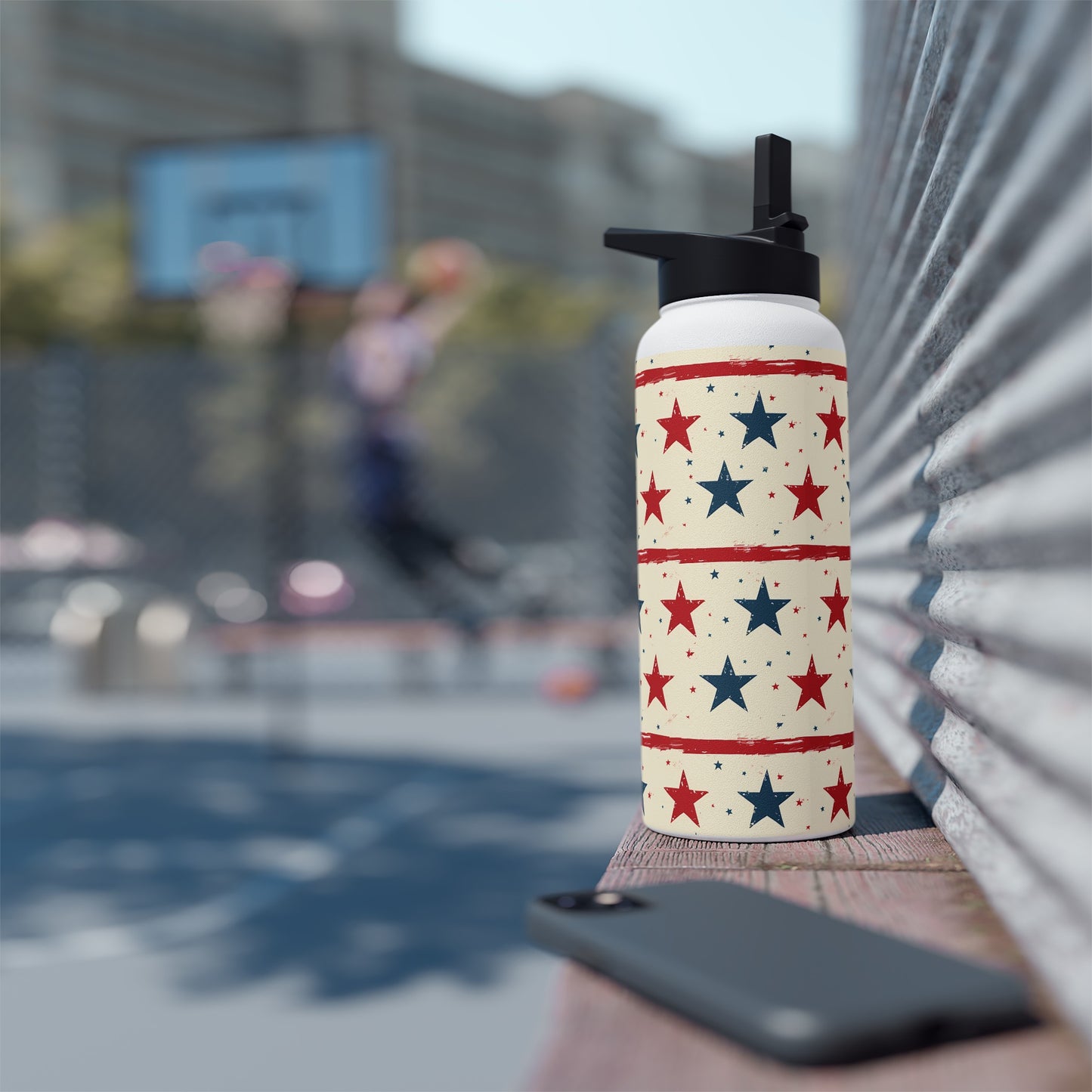 Stainless Steel Water Bottle Thermos, 32oz, Stars & Stripes - Double Wall Insulation Keeps Drinks Hot or Cold