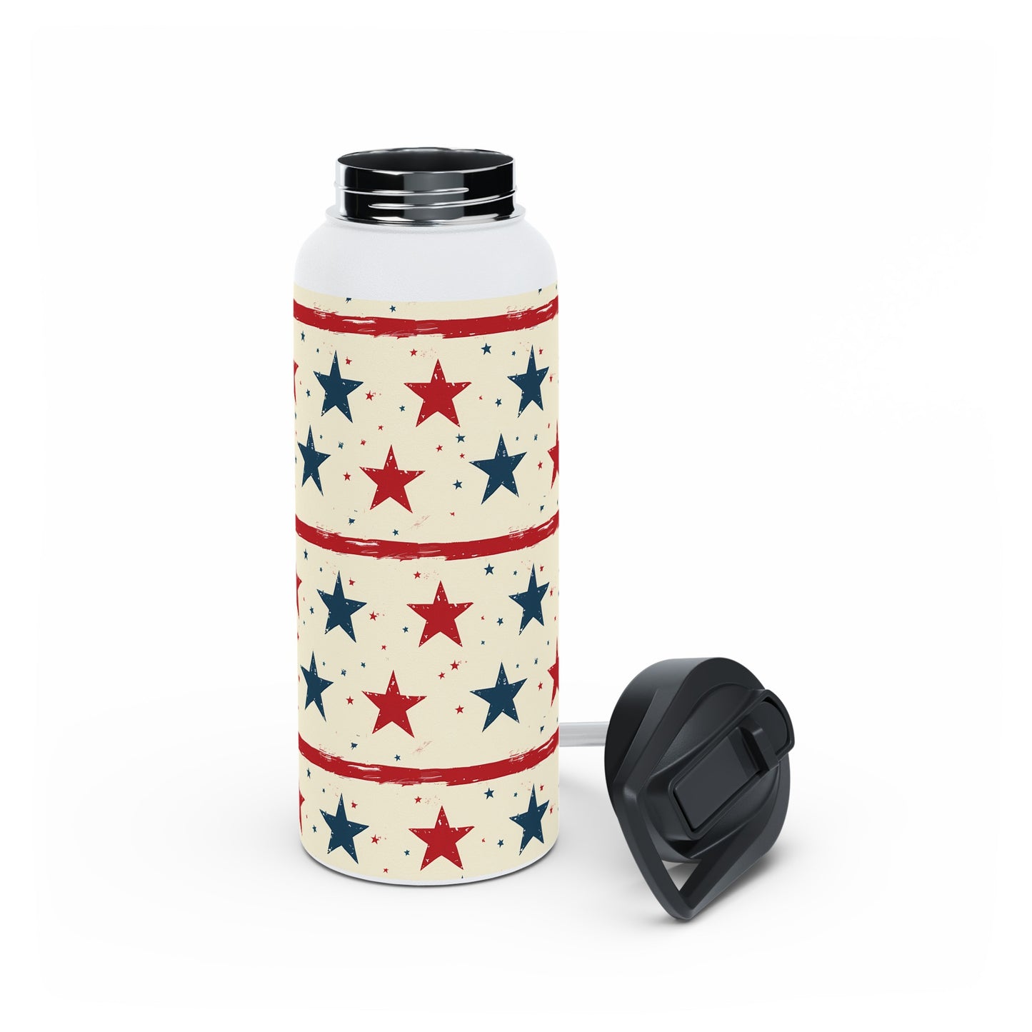 Stainless Steel Water Bottle Thermos, 32oz, Stars & Stripes - Double Wall Insulation Keeps Drinks Hot or Cold