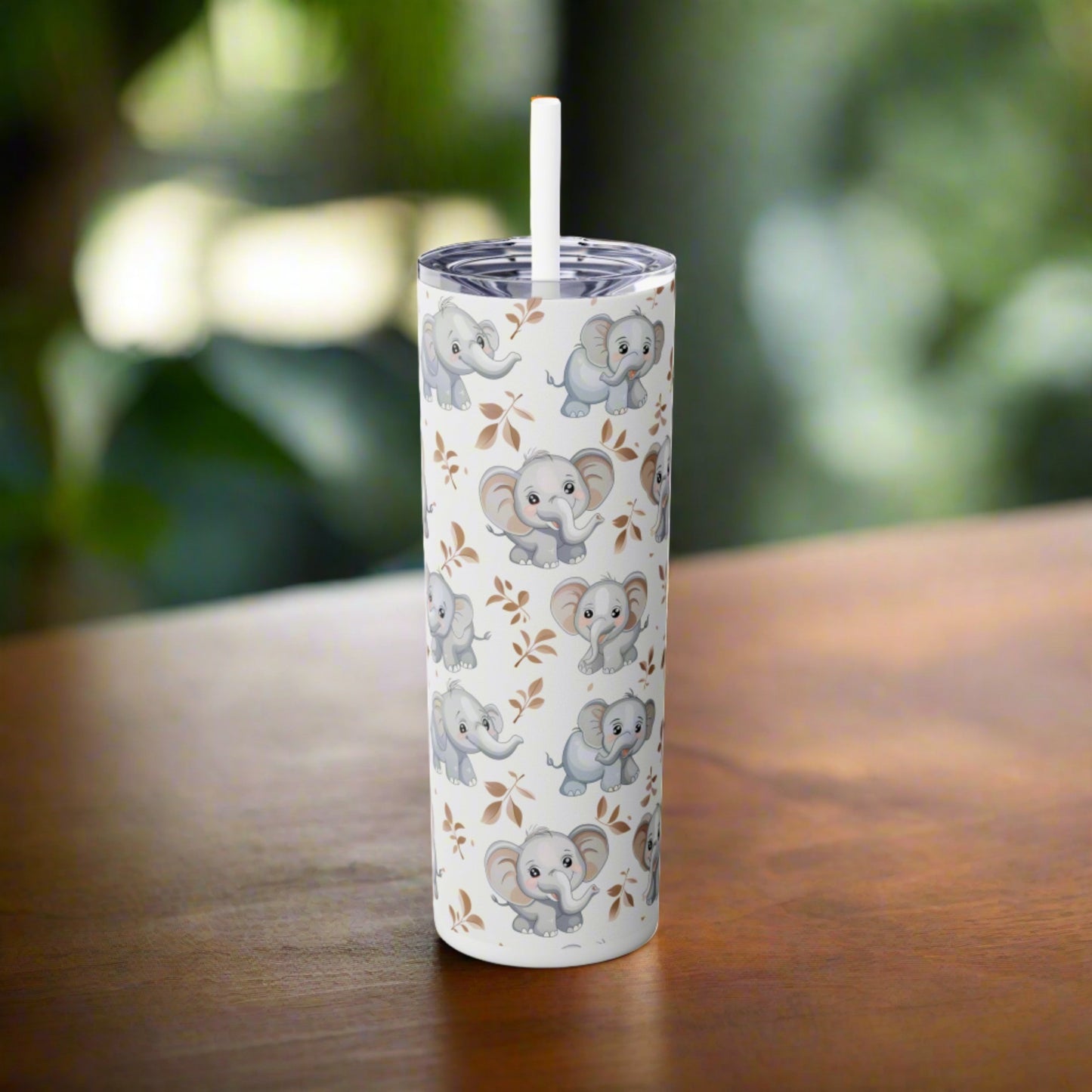 Insulated 20 oz Tumbler with Lid & Straw, Cute Baby Elephants - Double-walled Stainless Steel, Keeps Drinks Hot or Cold