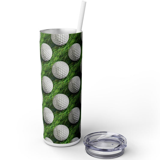 Stainless Steel Tumbler with Lid & Straw, 20 oz, 3D Golf Balls  - Double-walled, Keeps Drinks Hot or Cold